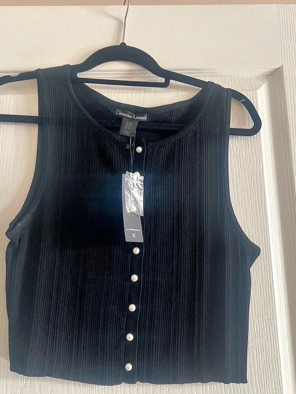 Christian Lacroix Ribbed Button-Front Tank Top in Black Size Small NWT